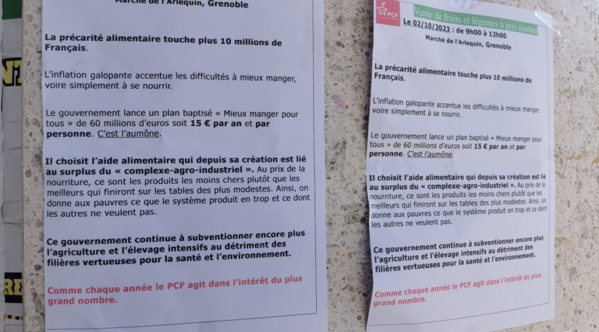, Action du PCF de l’Isère devant Grand’Place contre l’in­fla­tion et pour l’aug­men­ta­tion des salaires
