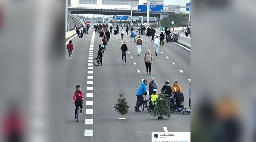, Badminton, vélo&#8230; À Grenoble, une autoroute bloquée par les agriculteurs transformée en aire piétonne