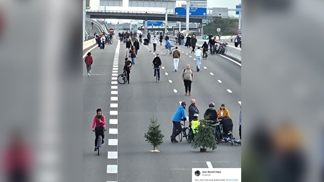, Badminton, vélo&#8230; À Grenoble, une autoroute bloquée par les agriculteurs transformée en aire piétonne